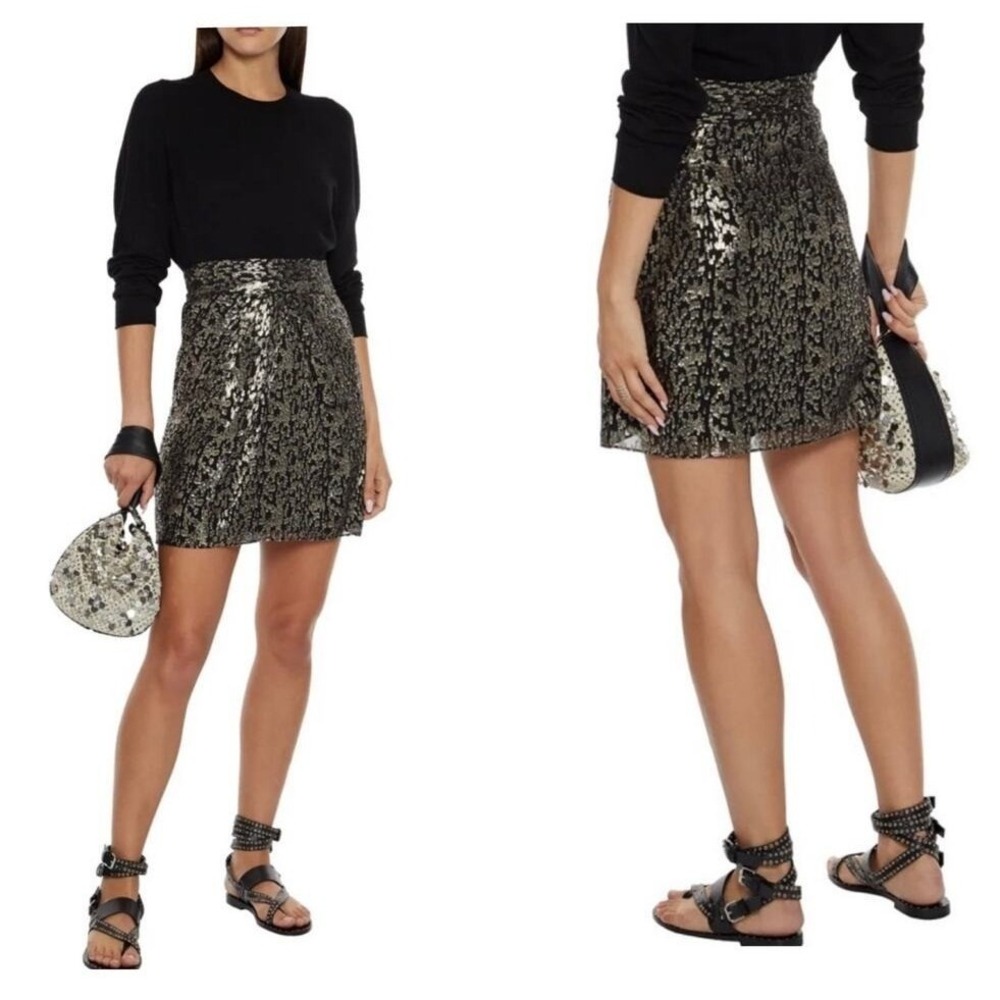 IRO Jeyna Metallic Silk Blend Gathered Mini Skirt Women's 2 Black